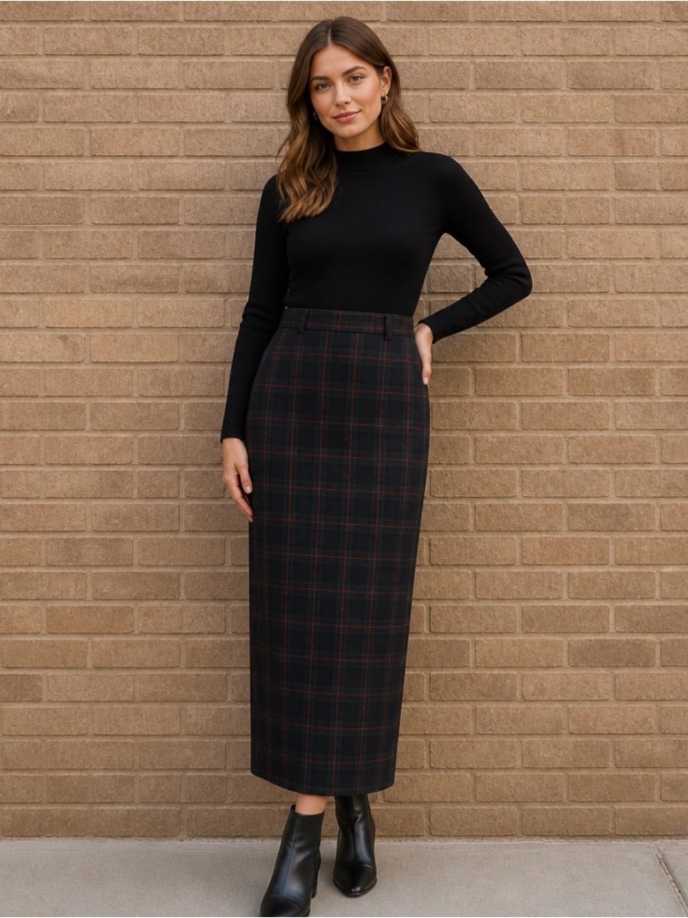 PROPORTION PETITE CONRAD C Vintage Wool Plaid Fringe Skirt